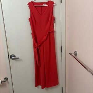 NWT- Calvin Klein Pink Sleeveless V-Neck Tie-Waist Jumpsuit